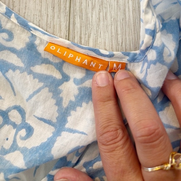 Oliphant Lightweight Tunic Top Dress Coverup Vneck Dusty Blue Aqua White Size M - Picture 4 of 9